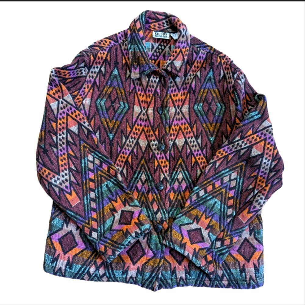 Vintage Chico's Tribal Southwestern Ethnic Heavy Cotton Boho Blazer Jacket